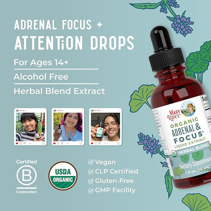 MaryRuth - USDA Organic Brain Nootropic Focus Supplement for Adults with Ginkgo Biloba & Astragalus | Focus & Adrenal Support | Brain and Memory Drops | Vegan | Non-GMO | Gluten Free | 30 Servings