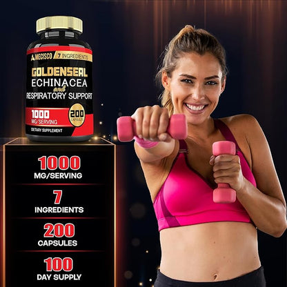 Goldenseal Root Capsule Organic with Echinacea, Mullein Leaf, Plantain & More - 7 Premium Herbal Supports Immune System, Digestive Health, Smooth Breathing, and Body Management - 200 Capsules