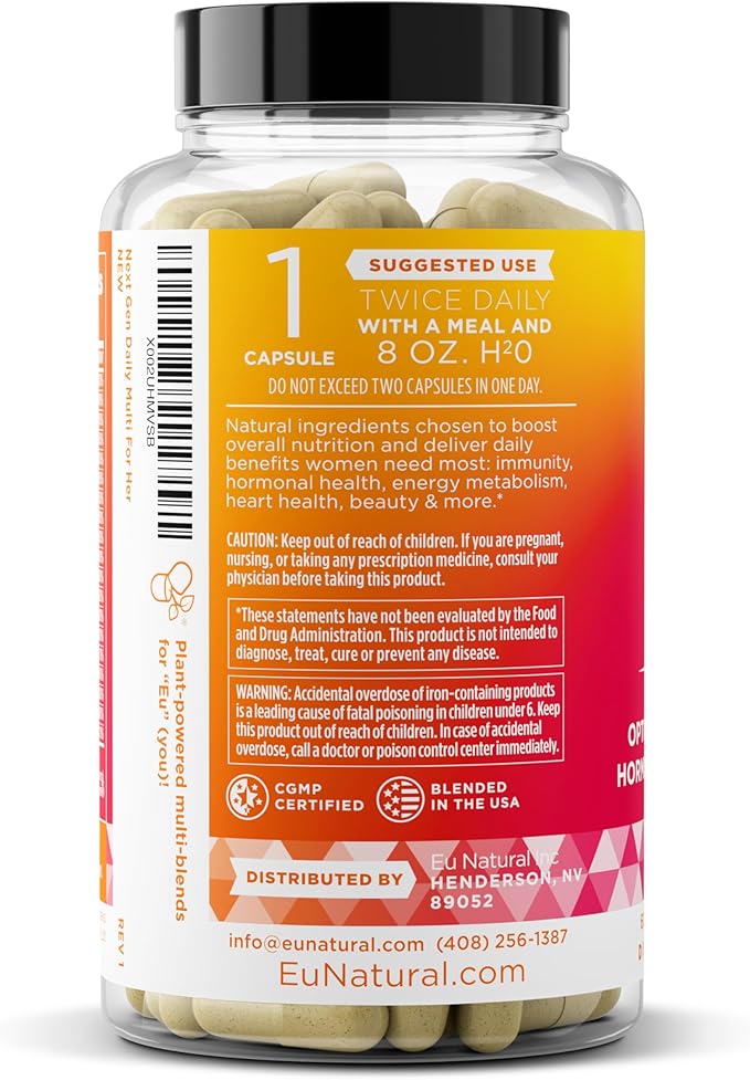 Next Gen Multivitamin for Women – 22 Optimized Vitamins for Immunity, Beauty, Brain, Energy, Bones and Heart – Vitamin C, D, E, K, Iron, B6 and DHA - 60 Vegetarian Soft Capsules (Packaging May Vary)