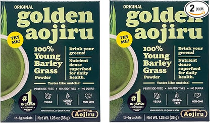nihon-yakken Golden Aojiru 100% Young Barley Grass Powder Green Juice 12 Packs X 3 g, 2 Boxes