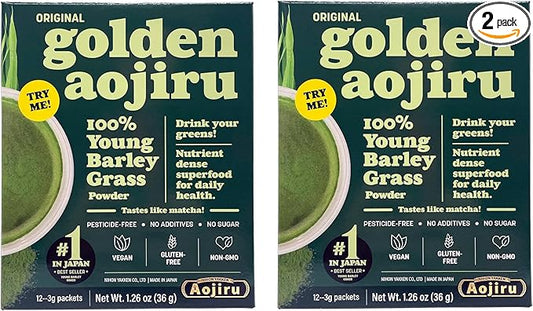 nihon-yakken Golden Aojiru 100% Young Barley Grass Powder Green Juice 12 Packs X 3 g, 2 Boxes