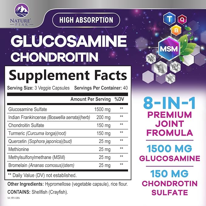 Glucosamine Chondroitin MSM Complex – Joint Supplement with Turmeric, Boswellia & Quercetin – Advanced Formula for Knee, Back, Hand & Hip Discomfort – Mobility & Flexibility Support – 120 Capsules