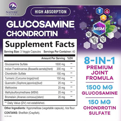 Glucosamine Chondroitin MSM Complex – Joint Supplement with Turmeric, Boswellia & Quercetin – Advanced Formula for Knee, Back, Hand & Hip Discomfort – Mobility & Flexibility Support – 120 Capsules