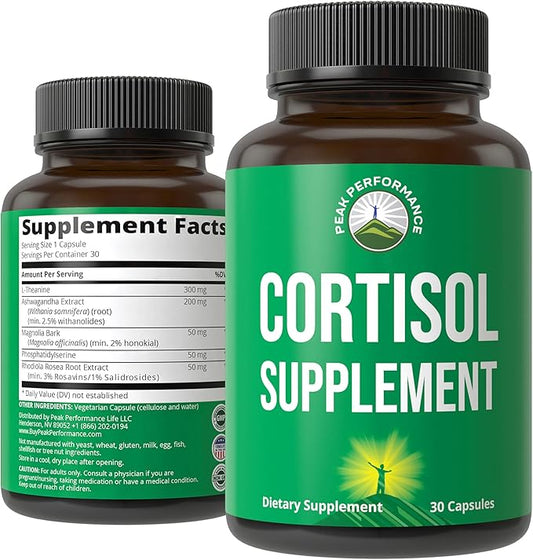 5-in-1 Cortisol Supplement for Women & Men. Lower High Cortisol with Ashwagandha, Rhodiola Rosea, L-Theanine, Phosphatidylserine, Magnolia Bark. Calm Relaxation, Balanced Energy, Vegan Supplements