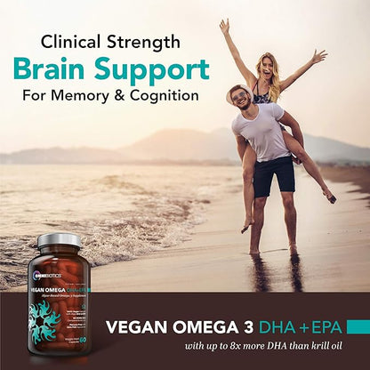 Vegan Omega 3 DHA EPA Supplement - MD-Certified Prenatal Supplement with 8X More DHA Than Krill Oil, Fish-Free Omega 3, 6, 9 and Essential Fatty Acids from Algae Oil. Non-GMO - 60 Vegan Capsules