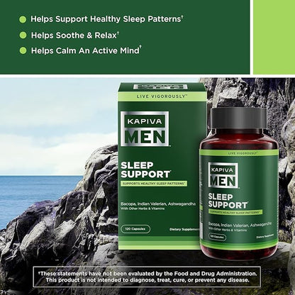 Sleep Support Supplement with Bacopa, Valerian, Ashwagandha, and Other Herbs and Vitamins, Supports Healthy Sleep Patterns, 60 Day Supply, 120 Capsules