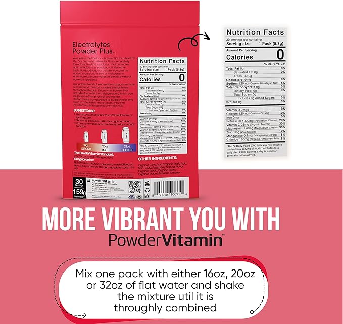 Electrolytes Powder Plus, Keto, Raspberry, Sugar Free, 1000mg Potassium, 120mg Calcium, 120mg Magnesium, Non-GMO, Zero Calories, 30 Hydration Packets
