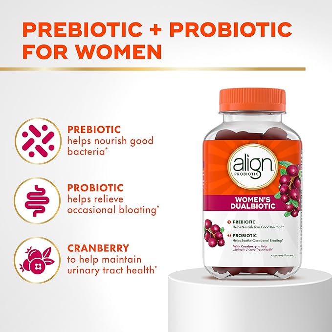 Align Probiotic, Women’s Dualbiotic Gummies, Cranberry Flavor, 90ct