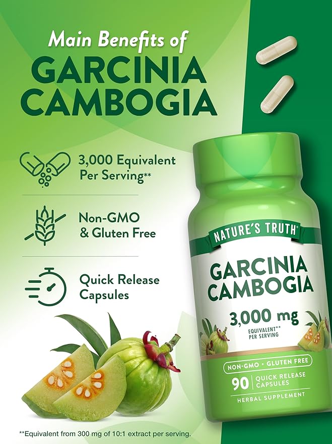 Nature's Truth Garcinia Cambogia 3,000mg | 90 Pills | Plus Chromium Picolinate | Non-GMO and Gluten Free Supplement