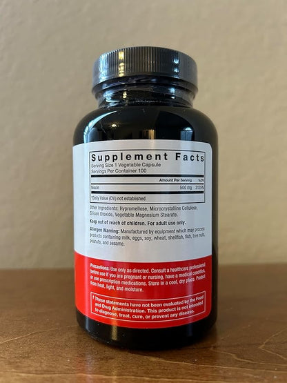 FORCE FACTOR Niacin Vitamin B3 to Support Cellular Energy and Cardiovascular Health, Niacin 500mg Heart-Health Supplement, Vegan, No Gelatin, Non-GMO, 100 Vegetable Capsules