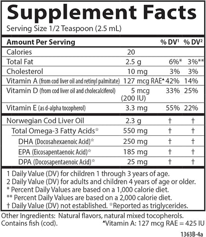 Carlson - Kid's Cod Liver Oil, 550 mg Omega-3s, Vitamins A & D3, Wild Norwegian, Bubble Gum, 250 mL