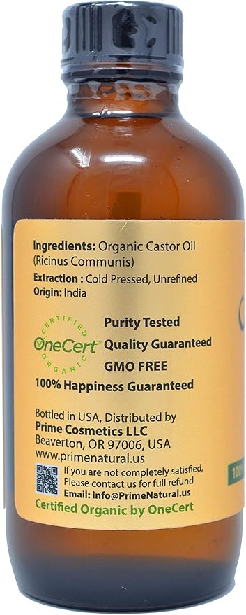 PRIME NATURAL Organic Hemp Seed Oil & Organic Castor Oil - Cold Pressed, Virgin, Unrefined - 4oz/120ml Each - 2 Oil Bundle