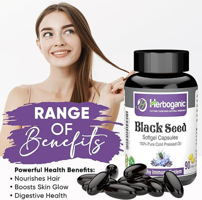Cold Pressed Black/Seed Oil Softgels Capsules - 90 Count - Blended with Other Herbal Products-Supports Overall Health welness and Immunity (Black-Seed)