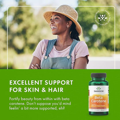 Swanson Beta-Carotene Vitamin A 25000 IU Softgels - Skin, Eye, and Immune System Health - Antioxidant Support - 7500 mcg (300 Softgels)