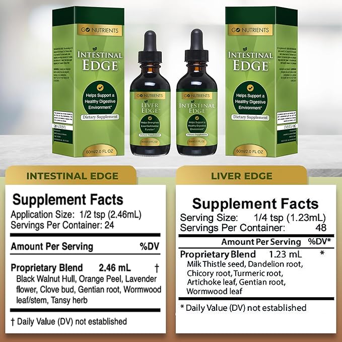 Go Nutrients Intestinal Edge Cleanse 60mL (2 oz) & Liver Cleanse Edge 60ml (2 oz) Non-GMO Soy-Free