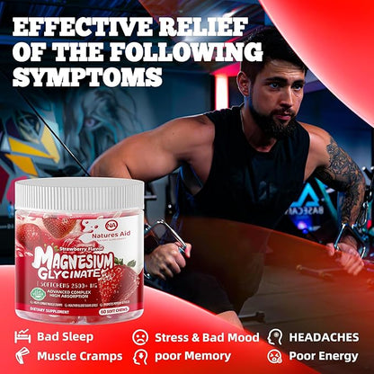 Magnesium Glycinate Soft Chews, Strawberry Flavor.Chewable Sugar Free Potassium Magnesium Chews with Magnesium Glycinate, Vitamin D, B6, and CoQ10 for Calm Support & Sleep for Adults, 60 Days Supply