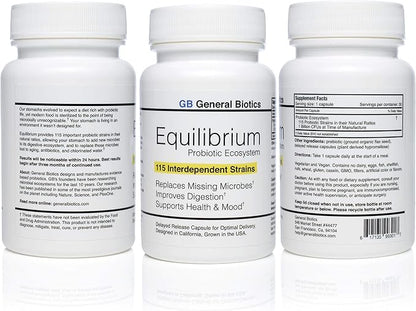 Equilibrium Probiotic Supplement with Prebiotic – Daily Time Release – 30 Easy to Swallow Capsules – Highest Strain Count in The World – 115-Strains