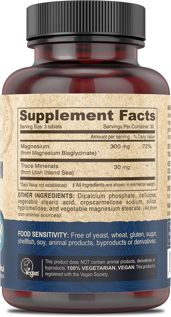 DEVA Vegan Magnesium Glycinate 300mg per serving with Trace Minerals, Higher Absorption, Chelated Magnesium, 90 Tablets (Pack of 2)