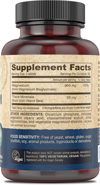 DEVA Vegan Magnesium Glycinate 300mg per serving with Trace Minerals, Higher Absorption, Chelated Magnesium, 90 Tablets (Pack of 2)