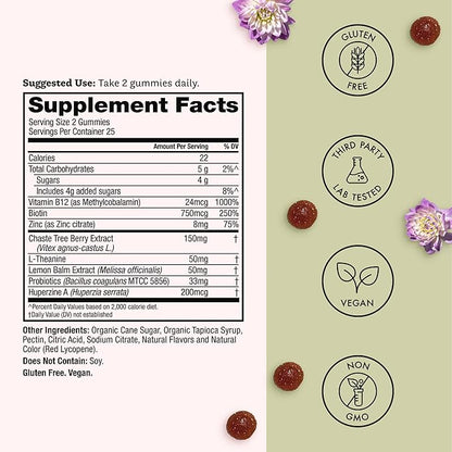 Winged Wellness Multivitamin Gummies for Teen Girls - Teen Vitamins for Mood & Hormonal Health - Vegan Gummy Supplement with Chaste Tree, Lemon Balm, L-Theanine, Probiotics & Biotin - 50 Gummies