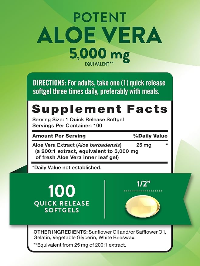 Nature's Truth Aloe Vera Softgels | 5000mg | 100 Count | Non-GMO and Gluten Free Supplement