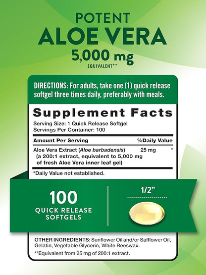 Nature's Truth Aloe Vera Softgels | 5000mg | 100 Count | Non-GMO and Gluten Free Supplement