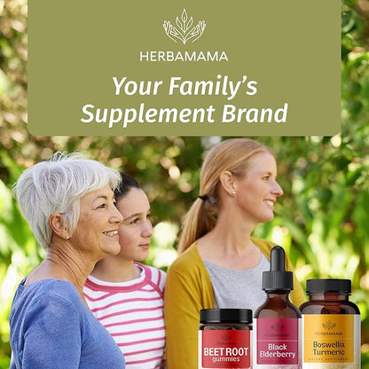 HERBAMAMA Black Elderberry Drops - Vegan Elderberry Liquid Extract for Immune Support - Non-GMO, Alcohol & Sugar-Free Immunity Supplement, 21-Day Supply
