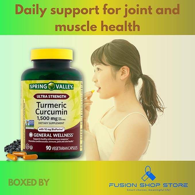Spring Valley Turmeric Curcumin 1500mg- with Black Pepper Capsules, 90ct (Pack of 1), Boxed by Fusion Shop Store