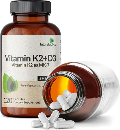 Futurebiotics Vitamin K2 (MK7) with D3 Supplement - Non-GMO Formula - 5000 IU Vitamin D3 & 90 mcg Vitamin K2 MK-7, 120 Vegetarian Capsules
