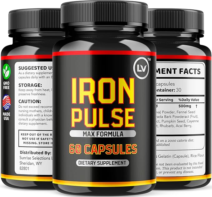 (3 Pack) IronPulse Capsules, Iron Pulse Capsules Max Formula, IronPulse Max Support Capsules, Iron Pulse Pills, IronPulse Pills, Iron Pulse Support Pills, 180 Capsules for 3 Months