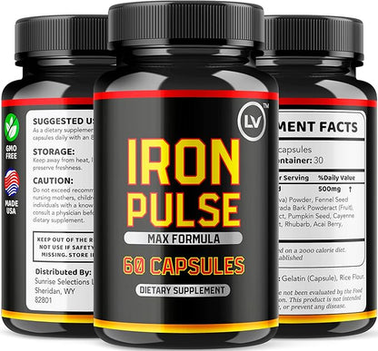 (3 Pack) IronPulse Capsules, Iron Pulse Capsules Max Formula, IronPulse Max Support Capsules, Iron Pulse Pills, IronPulse Pills, Iron Pulse Support Pills, 180 Capsules for 3 Months