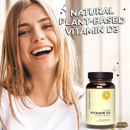 Future Kind Vegan Vitamin D3-2500 IU Plant-Based Supplement for Cell & Immune Support - Sugar-Free, Lichen-Based Vitamin D (30 Softgels in Glass Bottle)