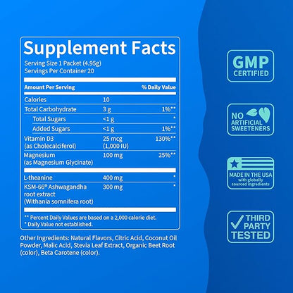 Supercalm Drink Mix - Ashwagandha KSM 66, Magnesium Glycinate & L-Theanine Supplement - Ashwagandha Root Extract - Focus and Relaxation Support (20 Travel Packets) - Orange Creamsicle