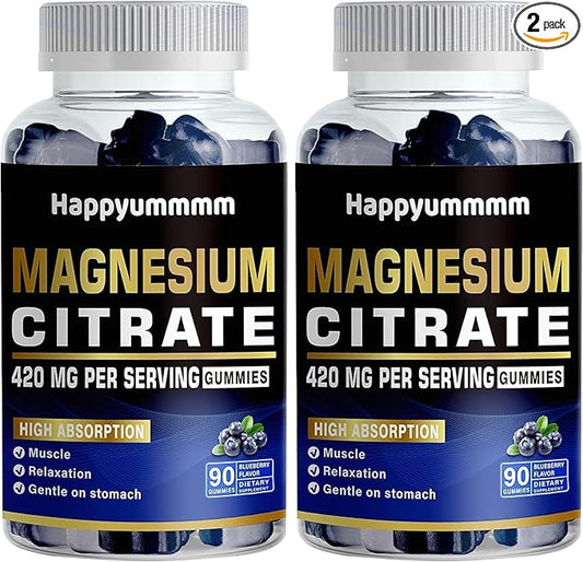 Magnesium Citrate Gummies 420mg per Serving - 180 Blueberry Gummies - Promotes Healthy Relaxation, Muscle, Bone, & Energy Support (2 Pack).