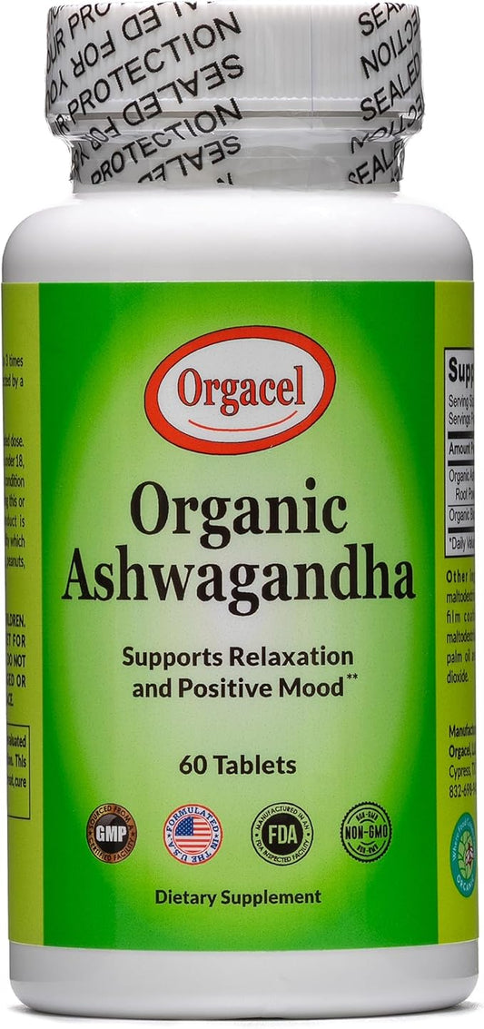 Organic Ashwagandha, 675 Mg, 60 Tablets, Stress Relief, Positive Mood, Improved Concentration and Focus, Relaxation