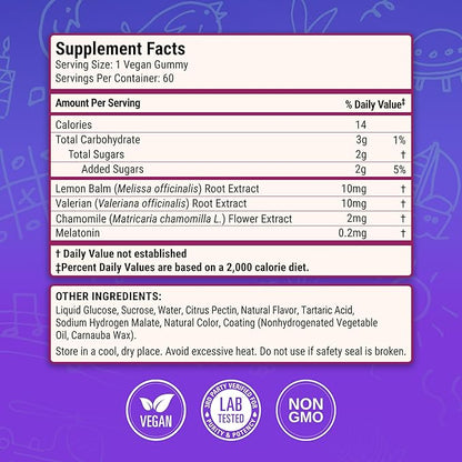 Nested Naturals Luna Kids Sleep Gummies - Non-Habit Forming Kids Melatonin Gummy with Valerian Root, Chamomile, and Lemon Balm - Children's Melatonin Sleep Aid - Mixed Berry, 60 Vegan Gummies