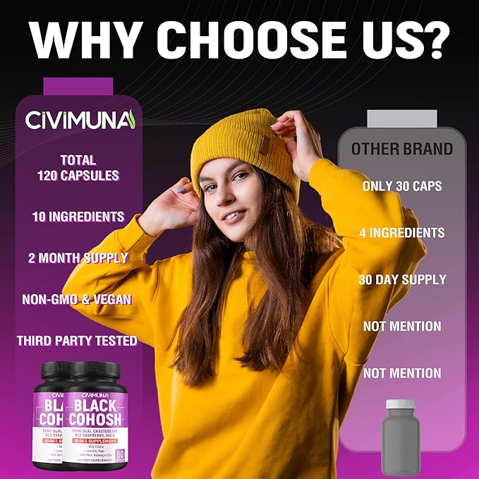 Black Cohosh Capsules with Black Cohosh, Dong Quai, Chasteberry and More - 120 Capsules for 4 Months Supply (Pack of 2)