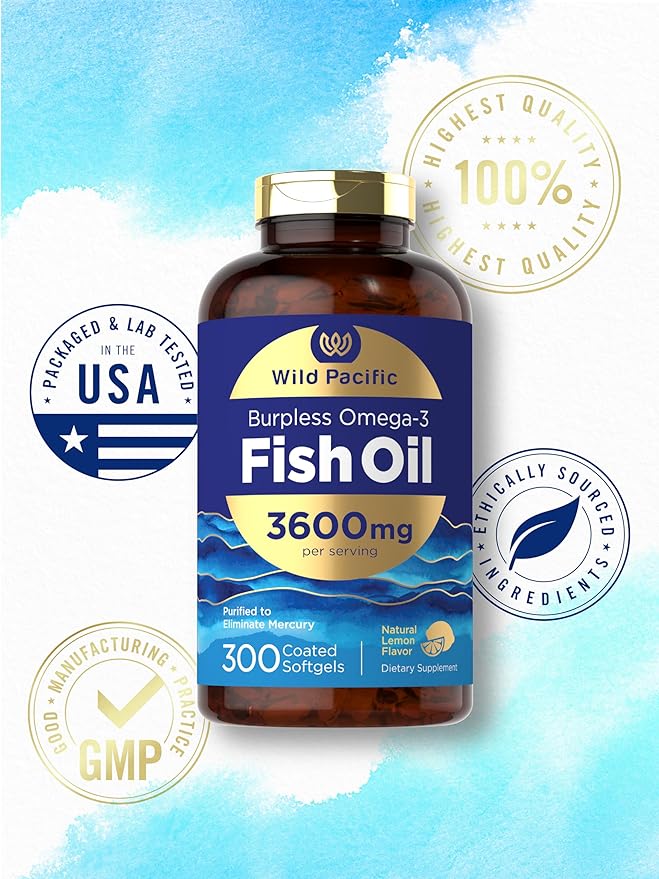 Carlyle Burpless Fish Oil 3600 mg | 300 Softgels | with Omega-3 Fatty Acids | Lemon Flavor | Non-GMO, Gluten Free Supplement | by Wild Pacific