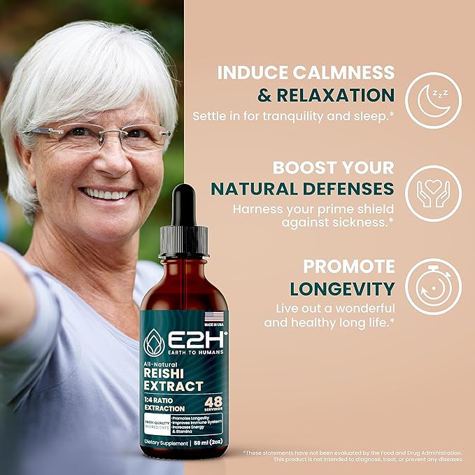 E2H Reishi Mushroom Extract - All-Natural Energy, Vitality and General Wellness Support from Advanced Mushroom Supplement - Reishi Mushrooms Supplement - Non-GMO, Vegan (3 Bottles)