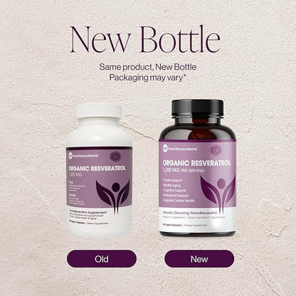 Organic Resveratrol Supplement – Trans-Resveratrol Capsules with Green Tea & Black Pepper – Highly Purified & Bioavailable - 90 Vegan Caps