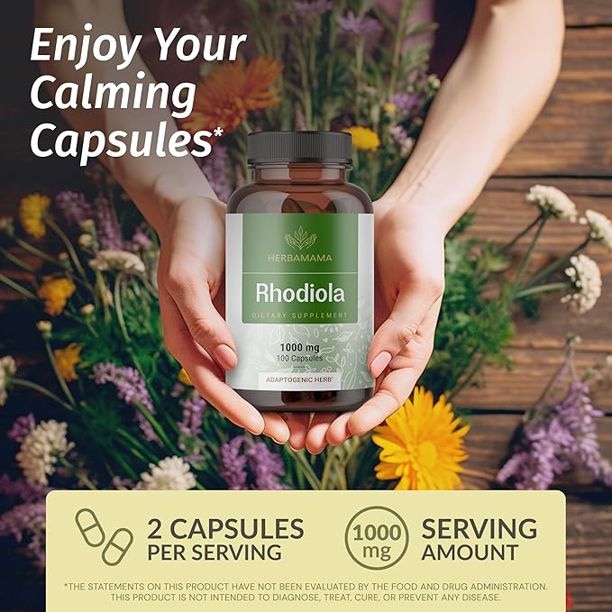 HERBAMAMA Nerve Support and Rhodiola Kit - Bundle of Nerve Support Liquid Complex 2 fl oz & Rhodiola Rosea Capsules - Vegan, Non-GMO, Sugar & Alcohol-Free, 2 Pack