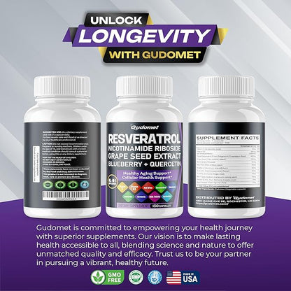 Trans-Resveratrol Grape Seed Nicotinamide Riboside Blueberry Quercetin Turmeric Milk Thistle Berberine - Healthy Aging - 150 Capsules- Made in USA
