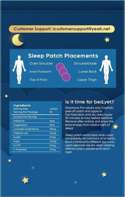 Sleep Patches, 30 Pack Upgraded Deep Sleep Patches for Adults, All Natural Deep Patch, Quick Acting Ingredients, for Men and Women, Easy to Use That Last All Night - Blue - 23
