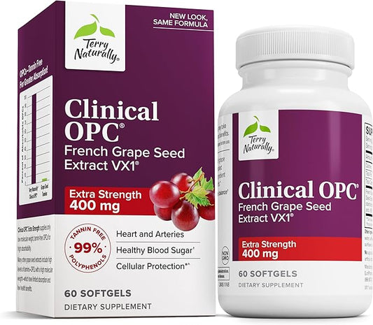 Terry Naturally Clinical OPC Extra Strength - Cardiovascular Health & Focus Support - Supplement with Grape Seed Extract - Immune Support Supplement - 60 Softgels