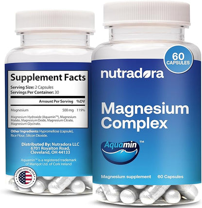 Magnesium Complex Supplement 500mg for Men & Women - Magnesium Glycinate & Oxide for Better Sleep, Muscle, & Heart Health, Formulated in USA, 60 Capsules (Pack of 1)