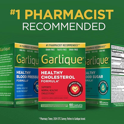 Garlique Garlic Extract Supplement, Healthy Cholesterol Formula, Odorless & Vegan-Friendly, 60 Caplets
