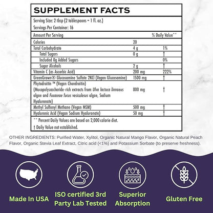 Joint Nourish – 100% Vegan Liquid Joint Supplement for Women & Men | Glucosamine, Vegan Chondroitin, MSM & Hyaluronic Acid for Cartilage, Joint Health & Flexibility | Non-GMO, Sugar-Free, 16 Servings