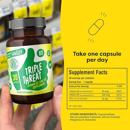 FlavCity Vitamin D3, K2 & Zinc - Triple Threat Supplement - Daily or Seasonal Immune Support - Vitamin D with K2 for Enhanced Absorption - Promote Healthy Bones & Skin (30 Capsules)