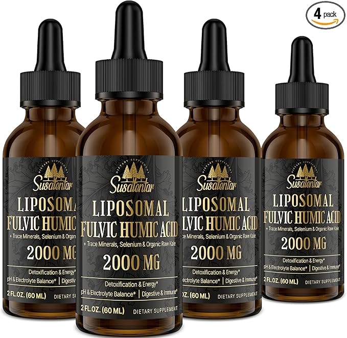 Trace Minerals Electrolytes Drops 2000 MG | Liquid Liposomal Fulvic Humic Acid Supplement | 85+ Trace Minerals | Hydration | Detoxification | Energy | pH Balance | Digestion | Immunity | 8 Oz