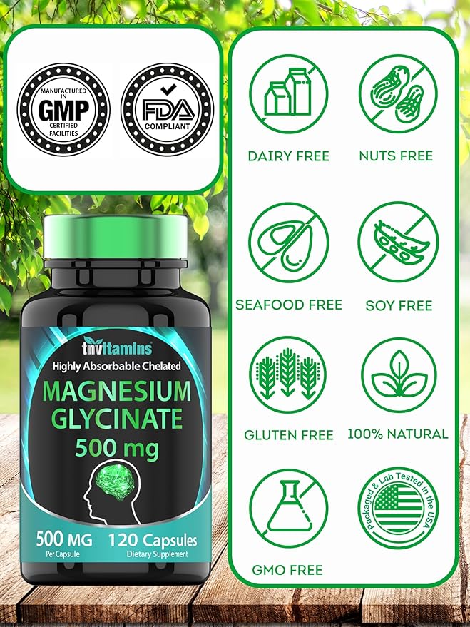 Magnesium Glycinate 500mg Per Capsule - 120 Count | 4 Month Supply! | Pure Chelated Magnesium Supplement for Sleep, Calm, Nerve, Joint, & Bone Support* | AKA Magnesium Bisgycinate | Non-GMO